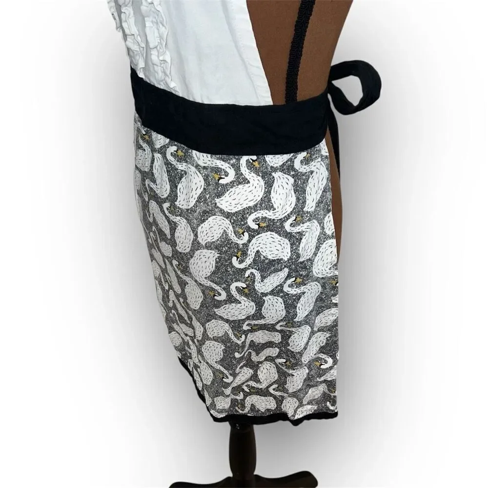 Simply Whimsical Swan Print Apron, Ruffled Bib 100% Cotton, Women’s One Size